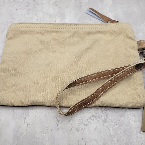 Floral Tan Canvas Clutch Wristlet - Picture 3 of 3